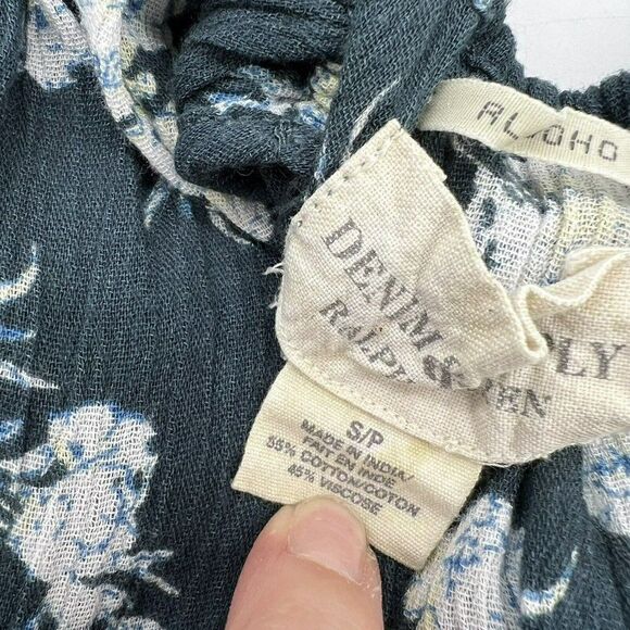 Denim & Supply Top Women Small Blue White Floral Tasseled Oversize RL Boho Shirt - Picture 5 of 5